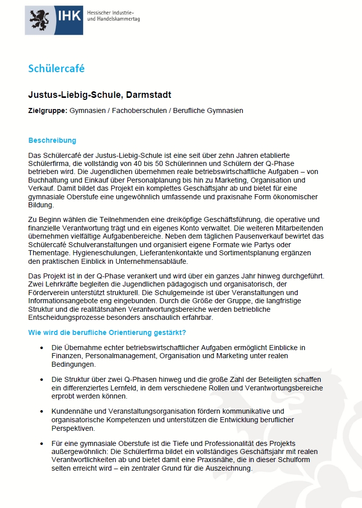 Veröffentlichung über den IHK-Schulpreis